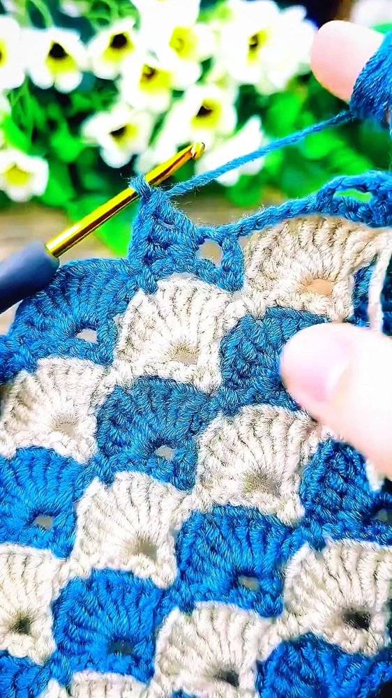 Charming Blue and Cream Shell Stitch Crochet Project