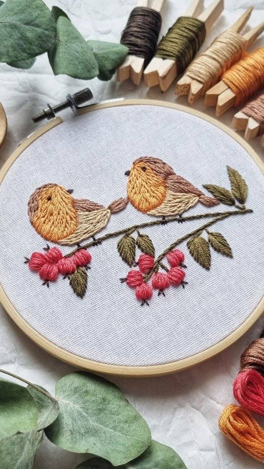 Charming Embroidered Bird Hoop Art
