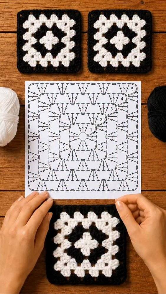 Classic Black and White Granny Square Crochet Pattern