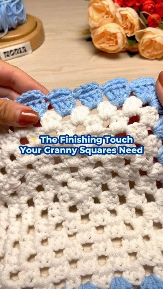 Classic Blue and White Crochet Granny Square Border