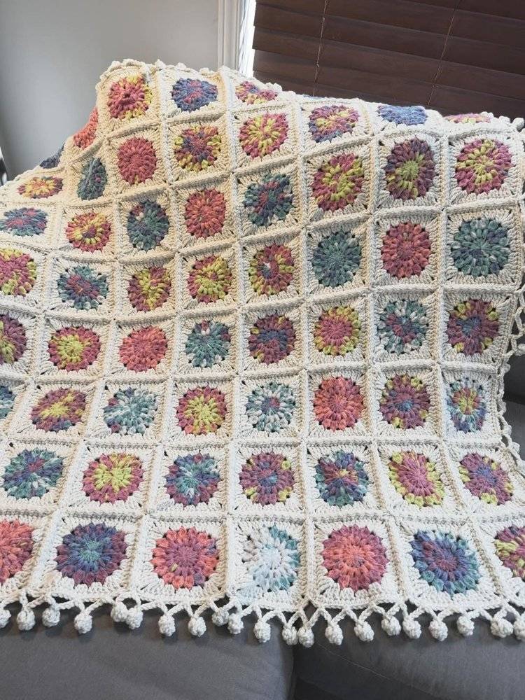 Colorful Crochet Flower Granny Square Blanket