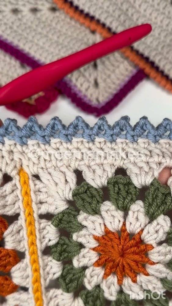 Colorful Crochet Granny Square Blanket Border