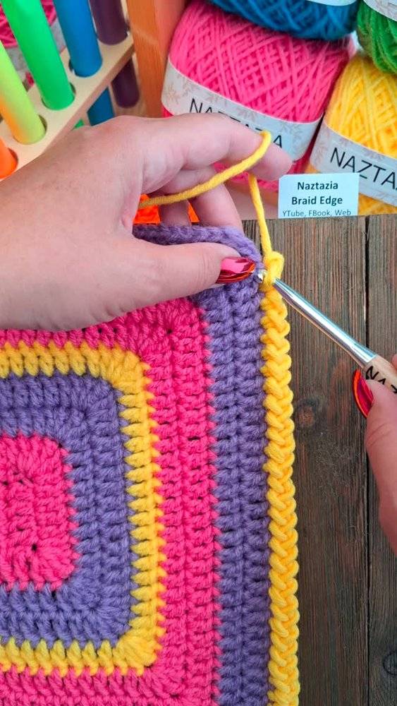 Colorful Crochet Granny Square with Braid Edge