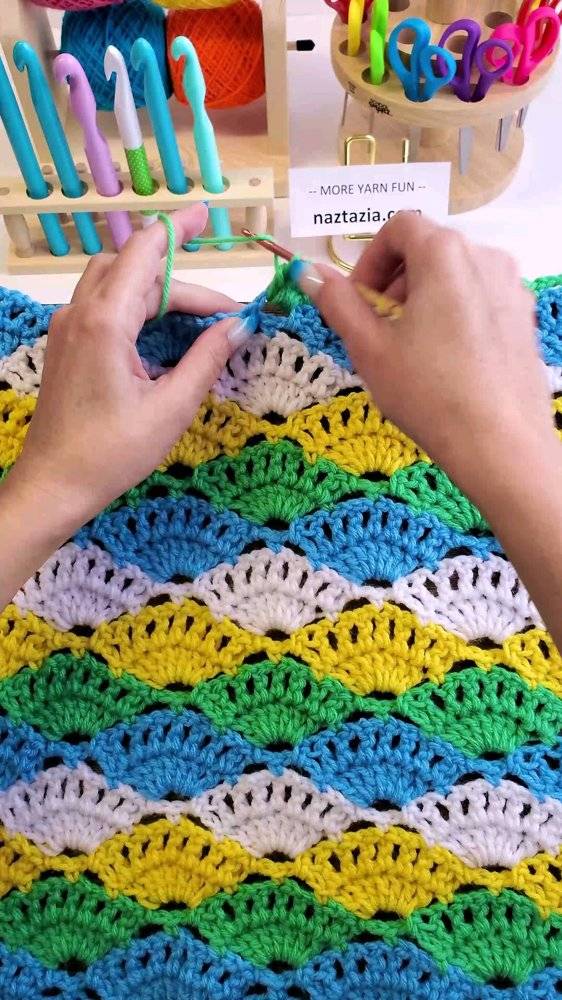 Colorful Crochet Shell Stitch Blanket Project