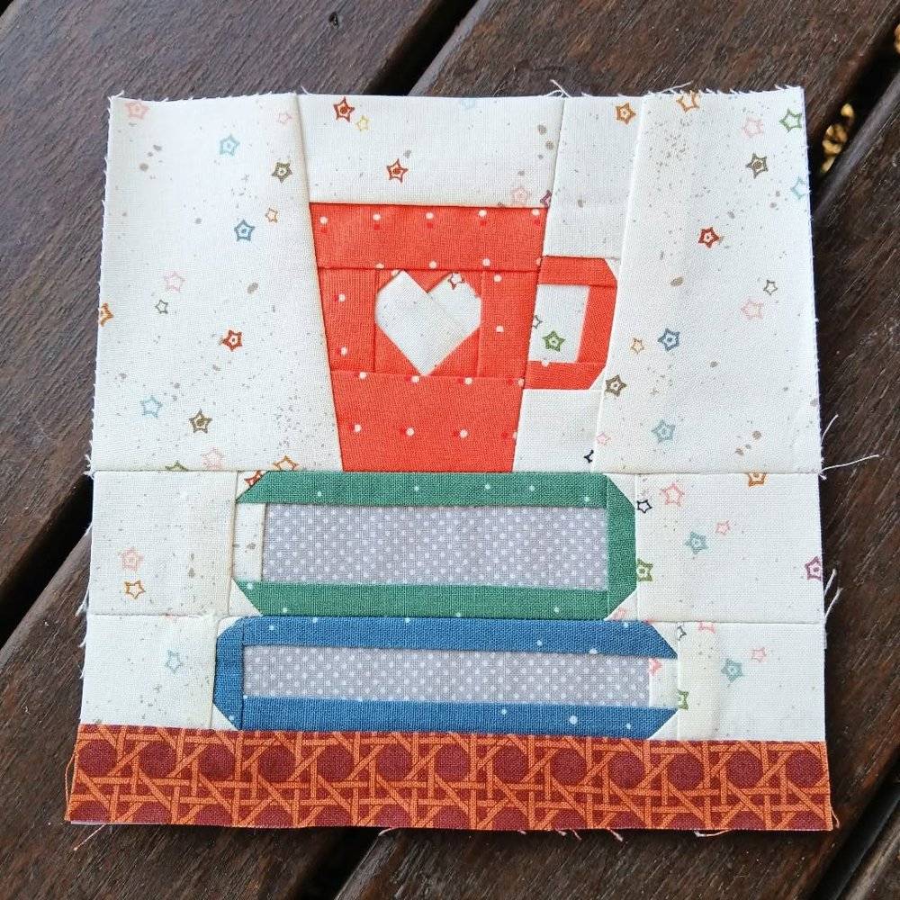 Cozy Coffee Cup and Books Quilt Block