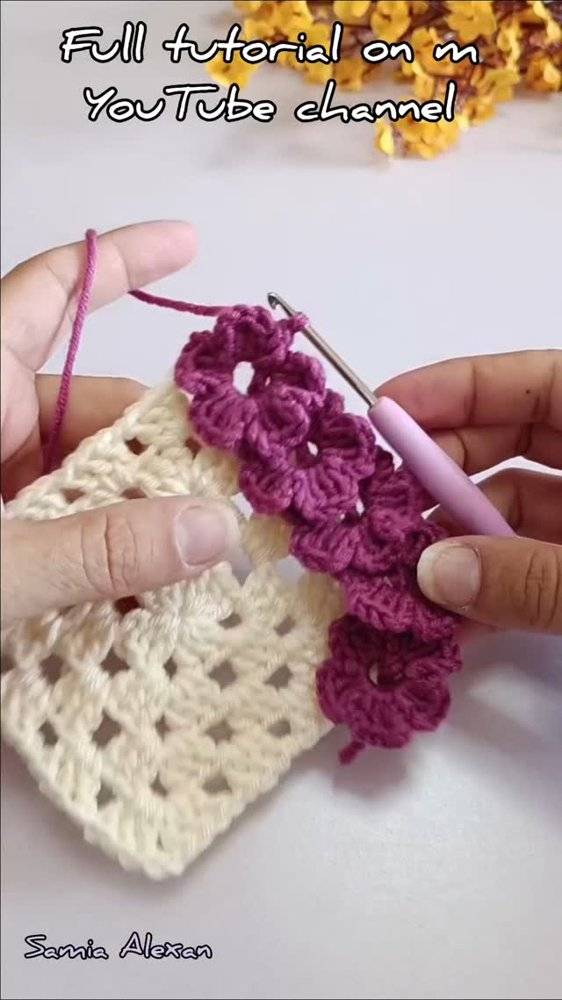 Cream and Berry Crochet Granny Square Motif