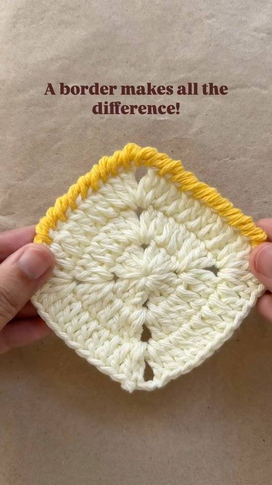 Cream and Yellow Crocheted Granny Square with Border