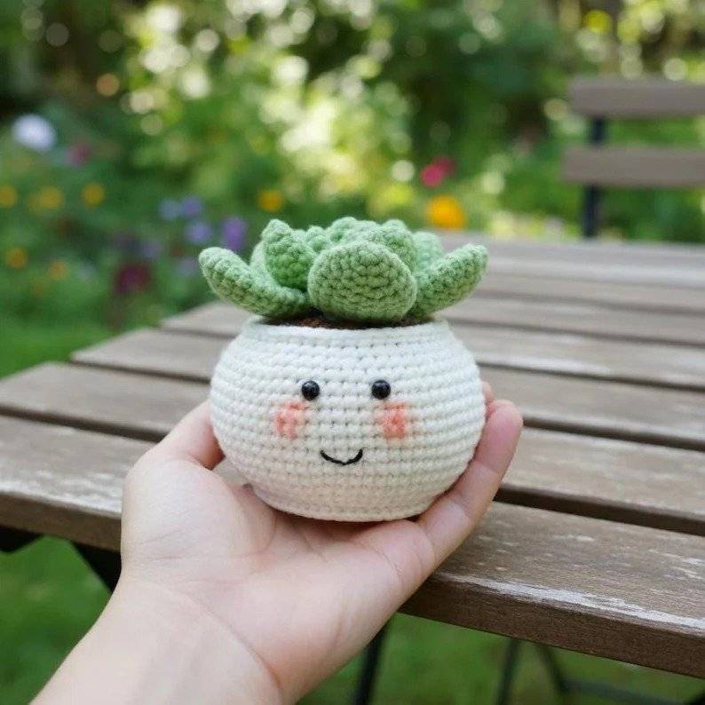 Crochet Amigurumi Succulent Plant with Face