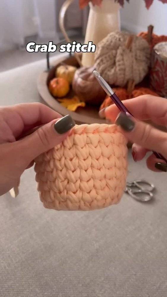 Crochet Basket with Crab Stitch Edging