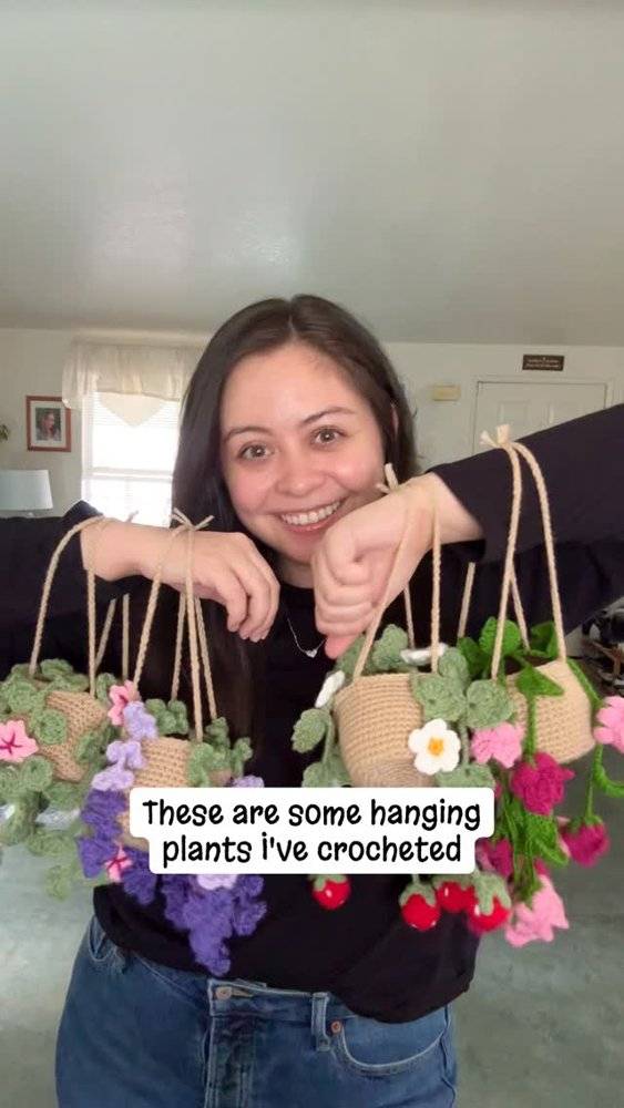 Crochet Hanging Plant Baskets with Flowers