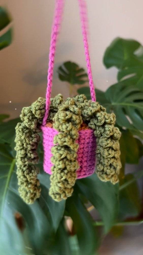 Crochet Hanging Planter with Cascading Vines