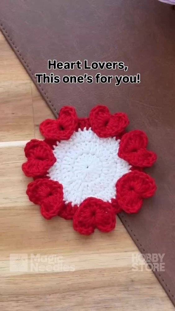 Crochet Heart Coaster Project
