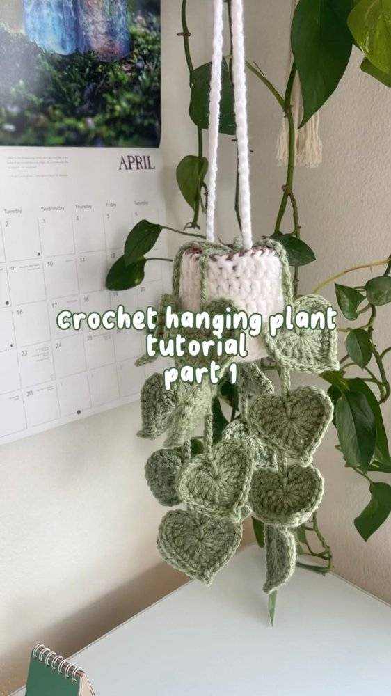 Crochet Heart Leaf Plant Hanger Project