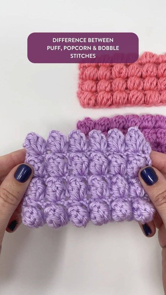 Crochet Puff, Popcorn, and Bobble Stitch Swatches