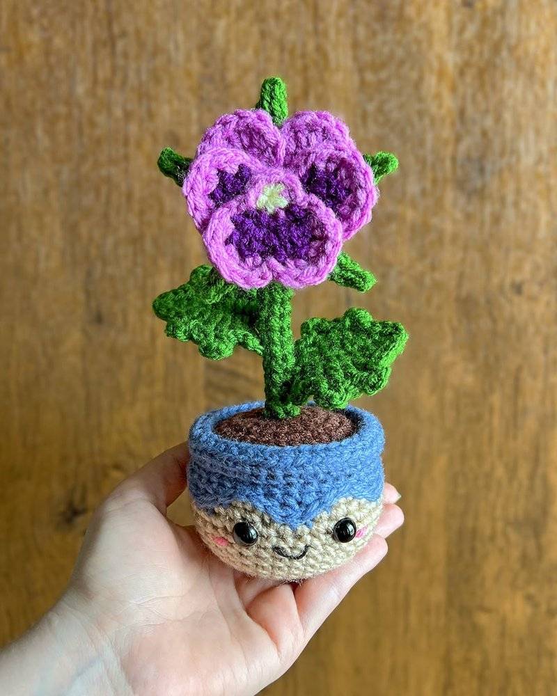 Crocheted Amigurumi Pansy Plant Decor