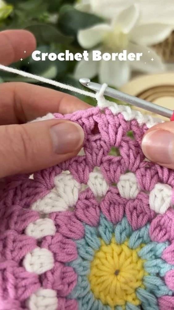 Crocheted Flower Square with Textured Border
