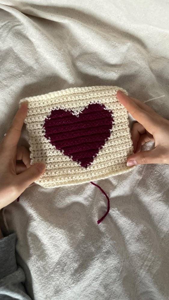 Crocheted Heart Motif Square