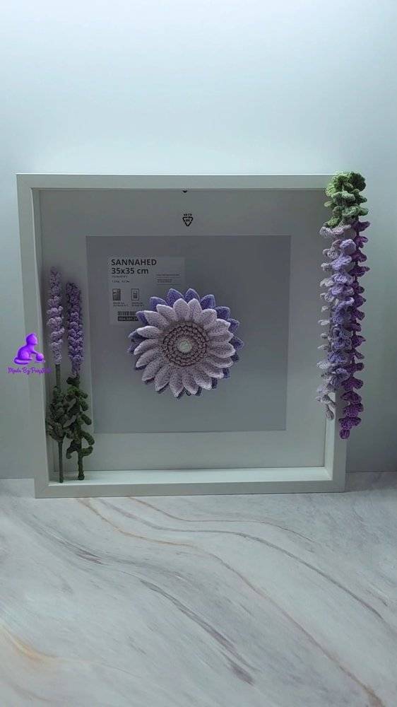 Crocheted Lavender and Sunflower Shadow Box Decor