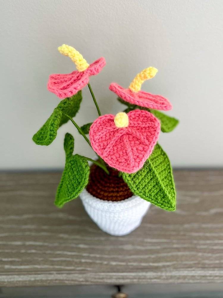 Crocheted Potted Anthurium Plant Decor