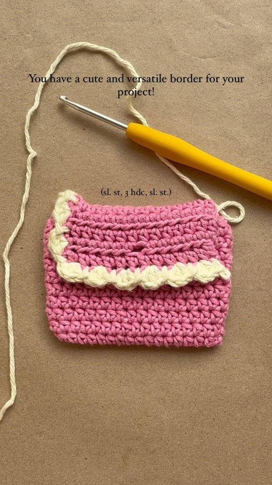 Crocheted Pouch with Scalloped Border Accent