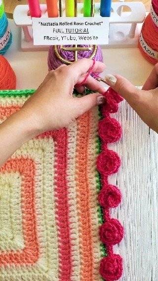 Crocheted Rolled Rose Border
