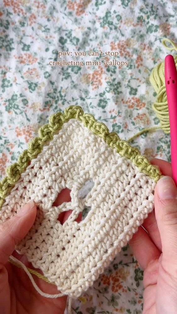Crocheted Square with Scalloped Edge Detail