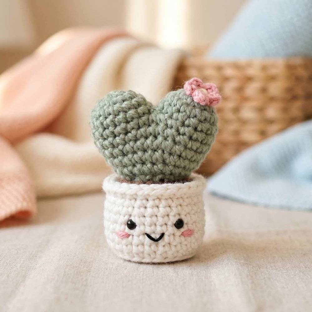 Cute Amigurumi Heart Cactus Crochet Project