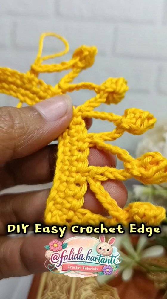 Decorative Yellow Crochet Chain and Bobble Edging