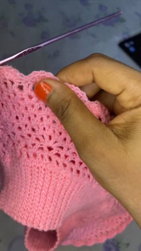 Delicate Lace-Patterned Pink Crochet Top