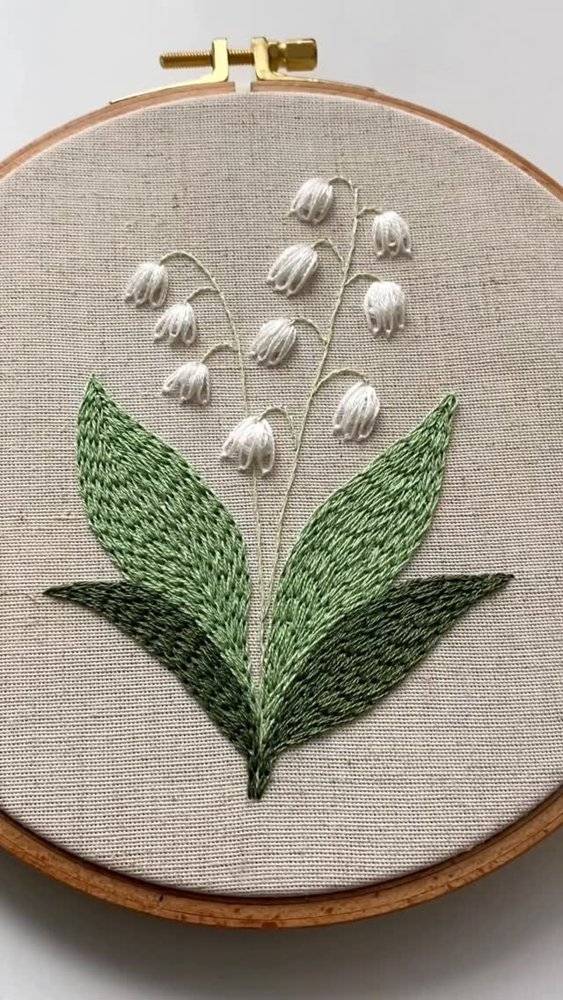 Delicate Lily of the Valley Embroidery Hoop Art