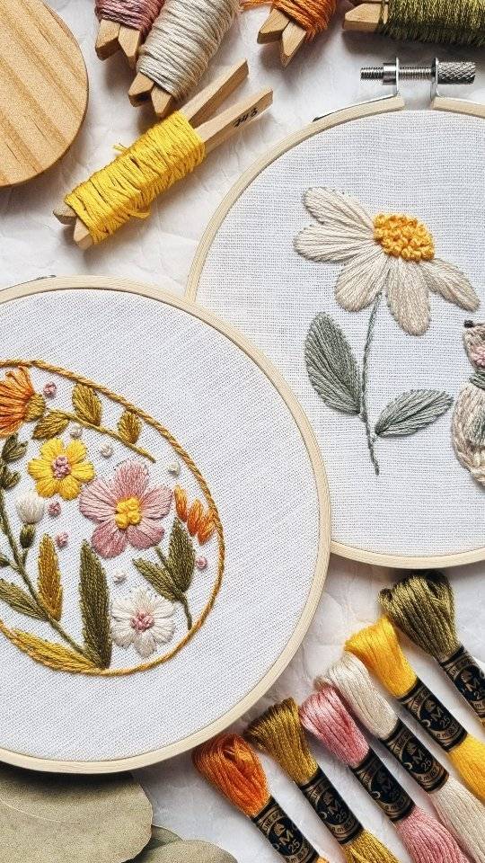 Embroidered Floral Egg Hoop Art