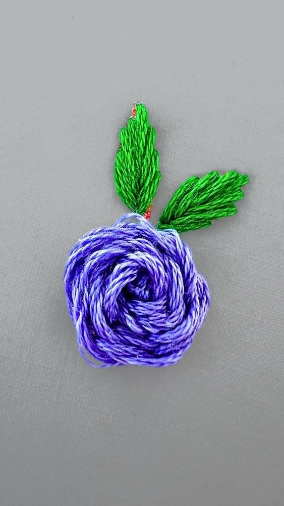 Embroidered Purple Rose and Leaf Motif