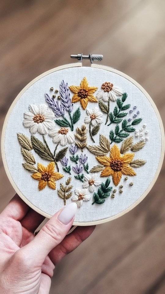 Embroidered Wildflower Hoop Art