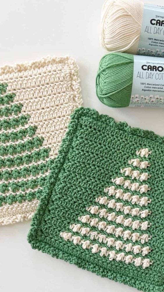 Festive Crochet Christmas Tree Washcloths