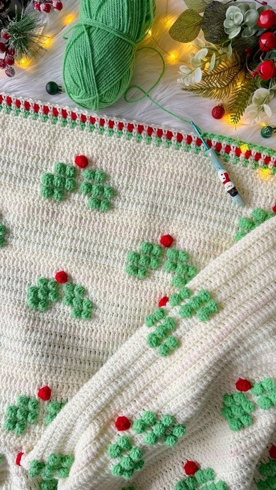 Festive Holly Bobble Crochet Blanket