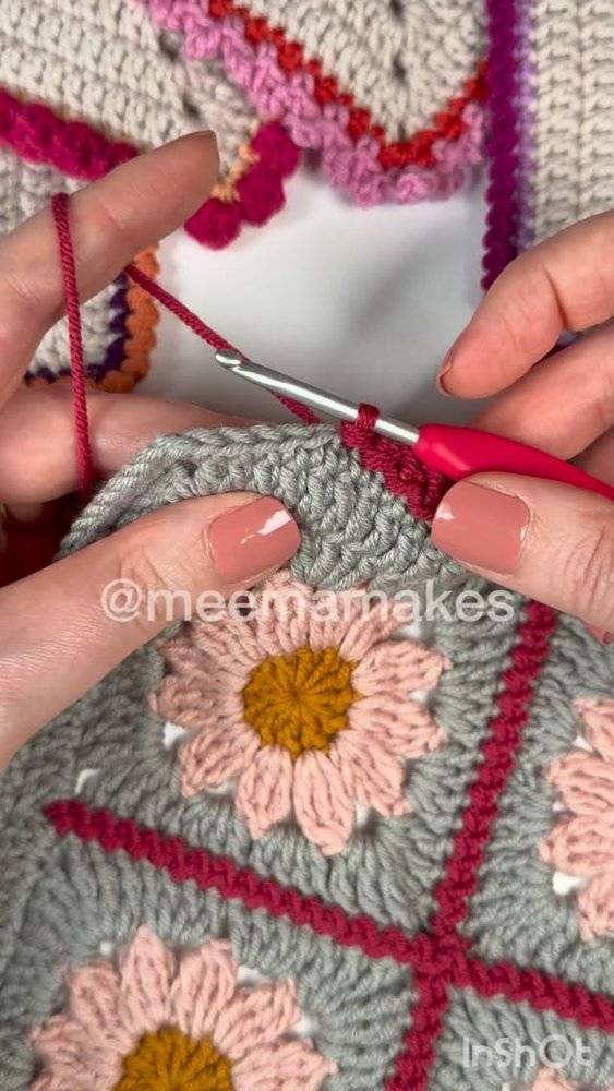 Granny Square Crochet Project with Daisy Motifs