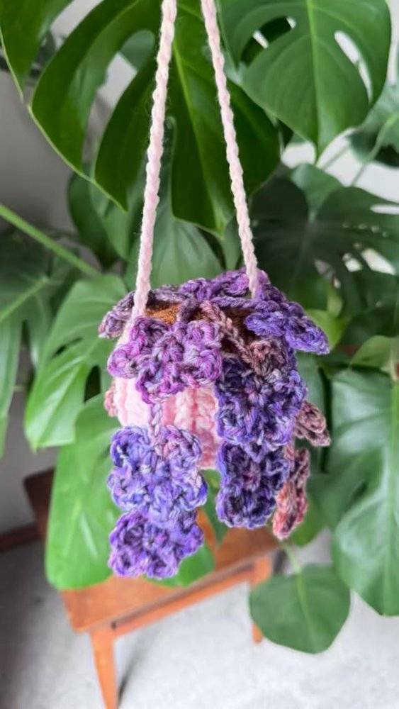 Hanging Crochet Plant Pot Cover with Cascading Petals