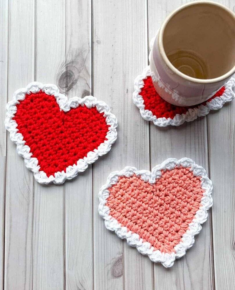 Heart-Shaped Crochet Coaster Project
