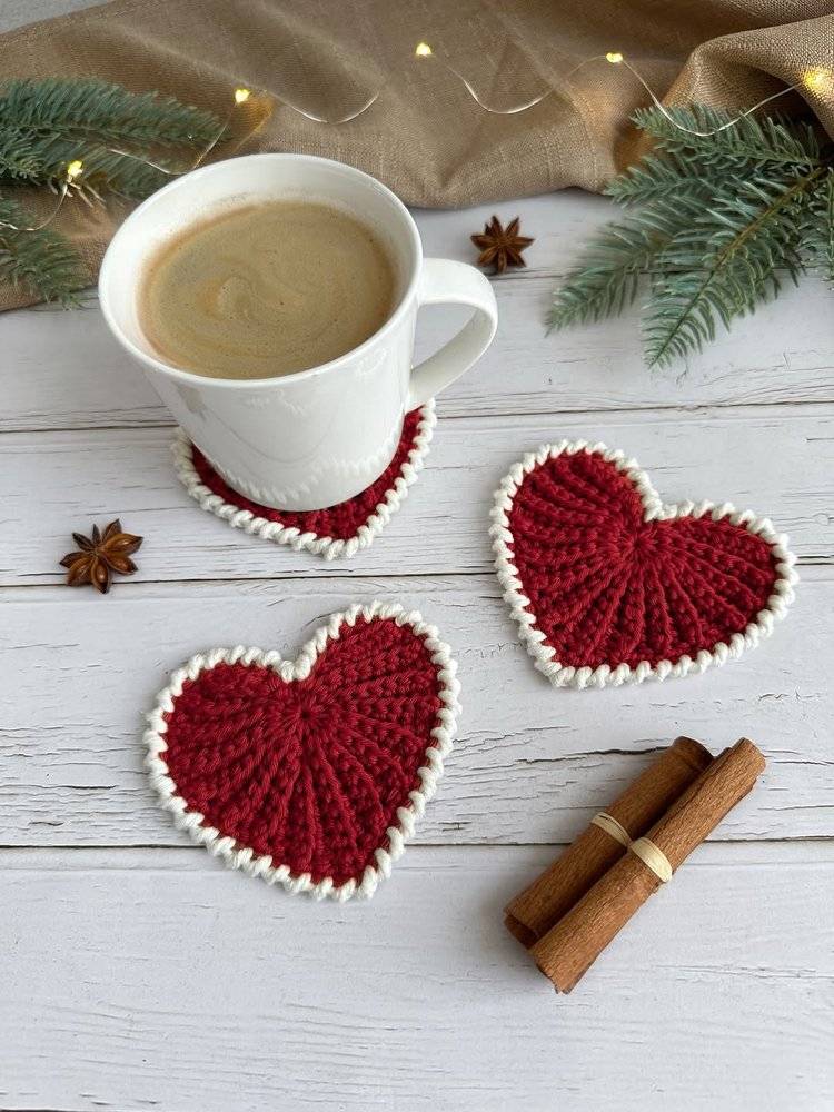 Heart-Shaped Crochet Coaster Set