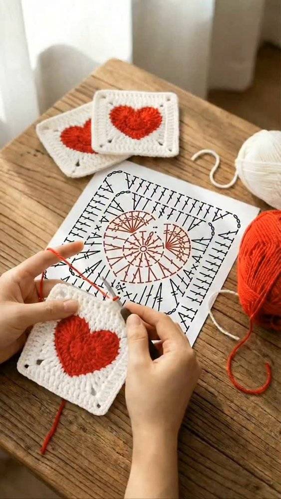 Heart-Shaped Granny Square Crochet Motif