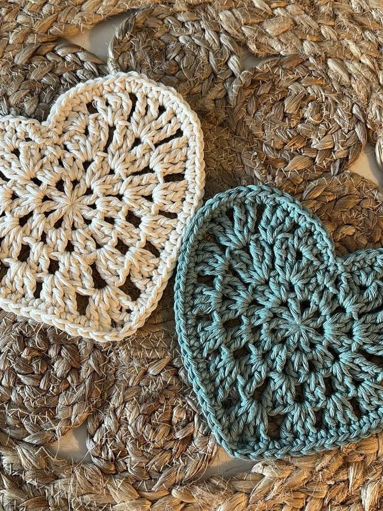 Lace Heart Crochet Coasters Project