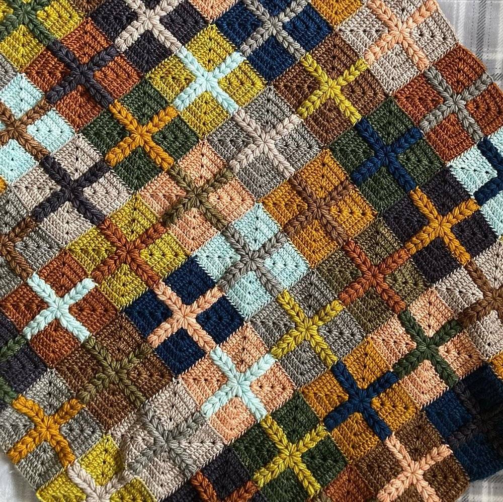 Patchwork Crochet Blanket with Textured Squares