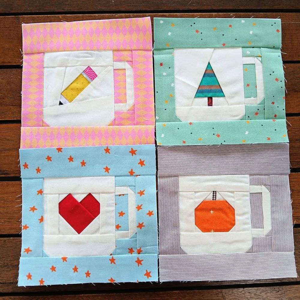 Patchwork Mug Quilt Blocks with Themed Appliqués