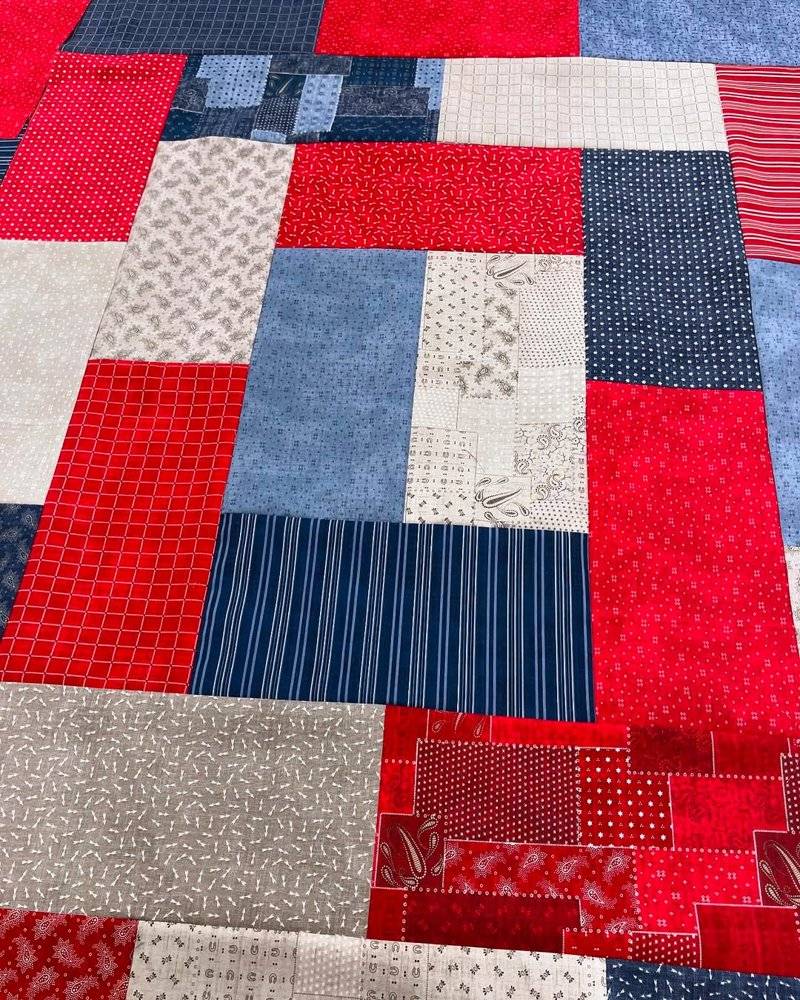 Patchwork Quilting Project in Red, White, and Blue