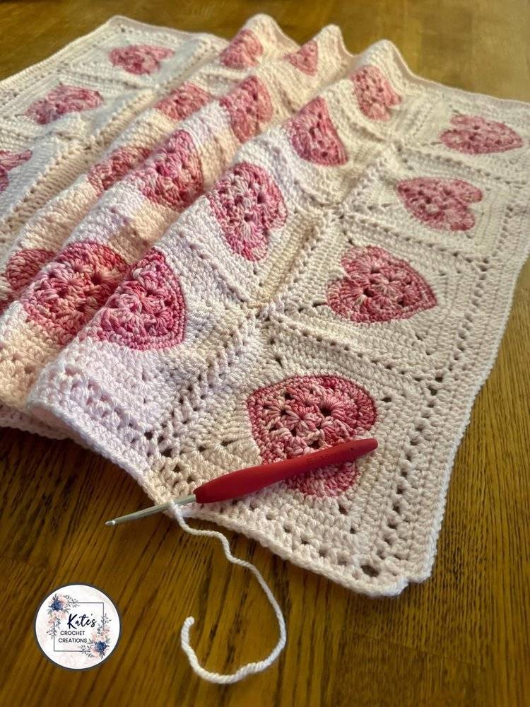 Pink Heart Crochet Blanket