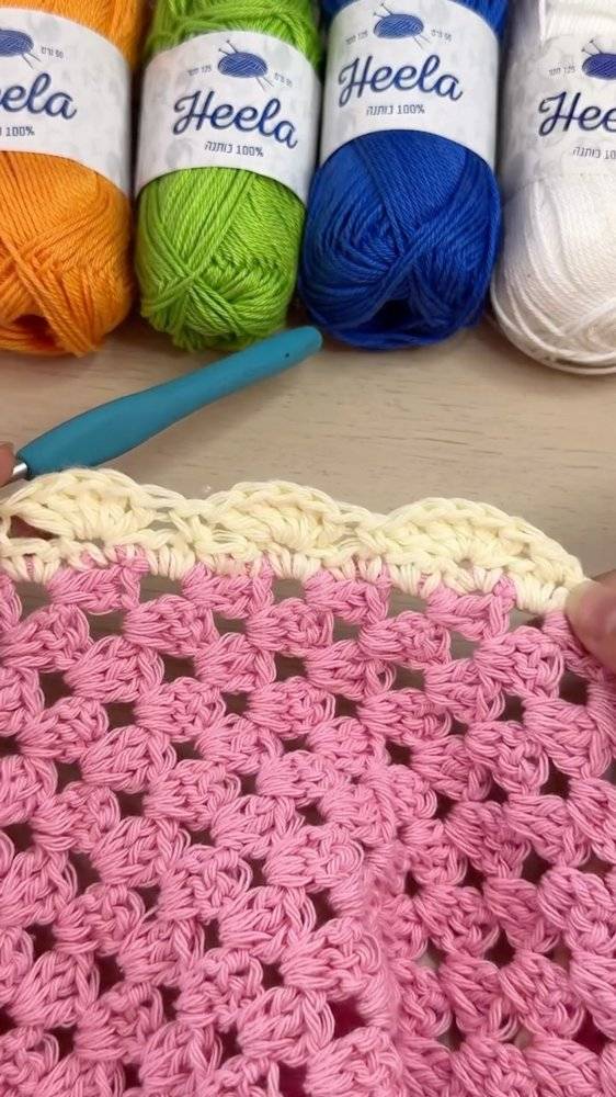 Pink and Cream Shell Stitch Crochet Sampler