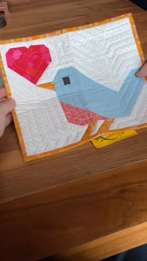 Quilted Bluebird and Heart Mini Wall Hanging
