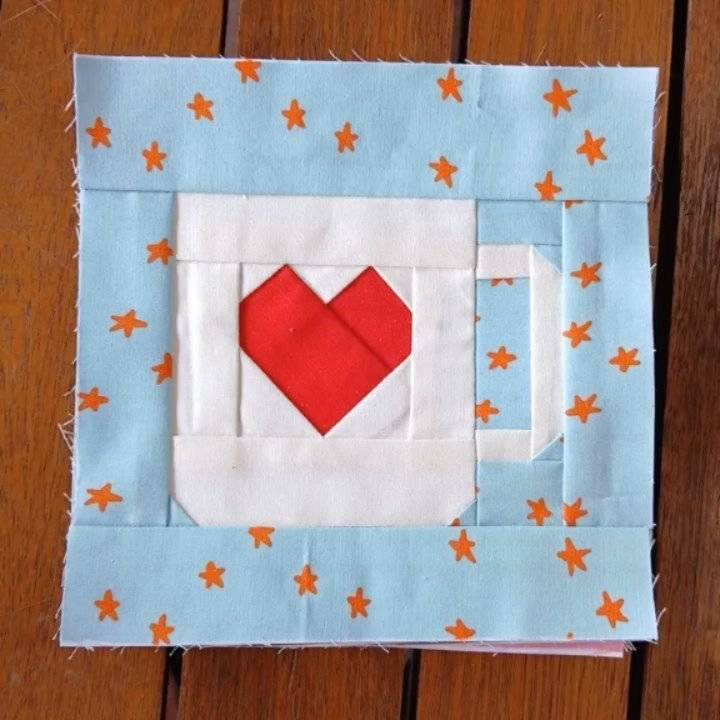 Quilted Mug with Red Heart Block