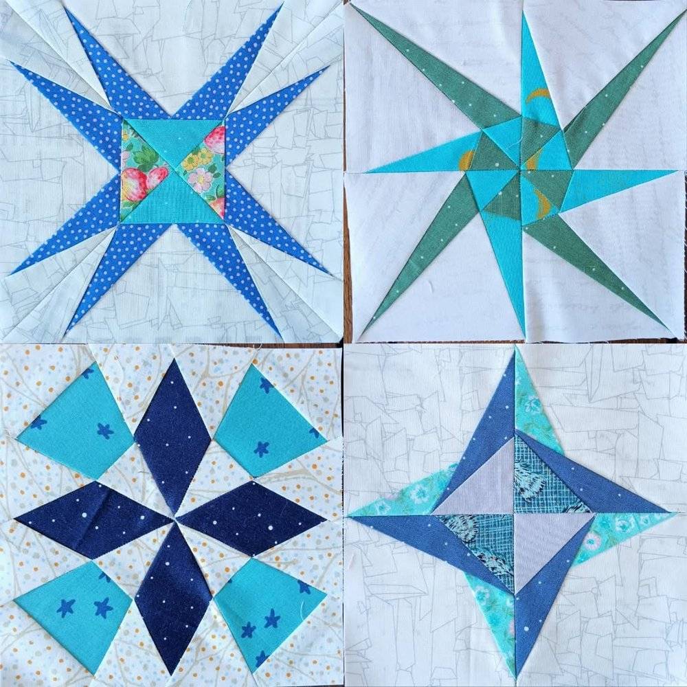 Quilted Star Blocks in Blue and Teal Palette