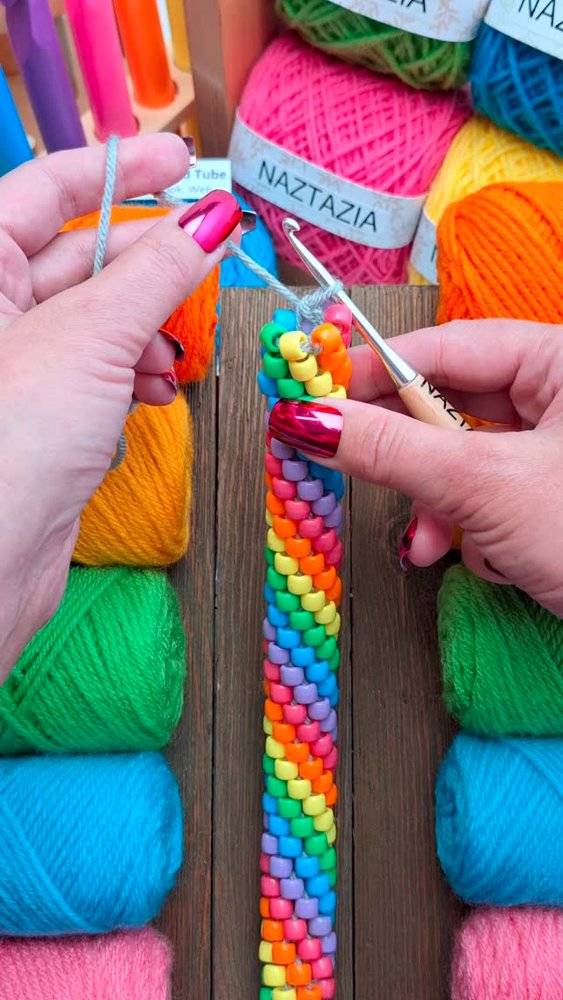 Rainbow Beaded Crochet Bracelet